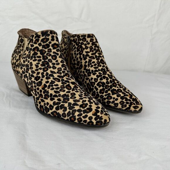Caslon Nora Chelsea Womens Sz 8M Fur Calf‎ Hair Leather Leopard Zip Ankle Boots - Picture 1 of 8